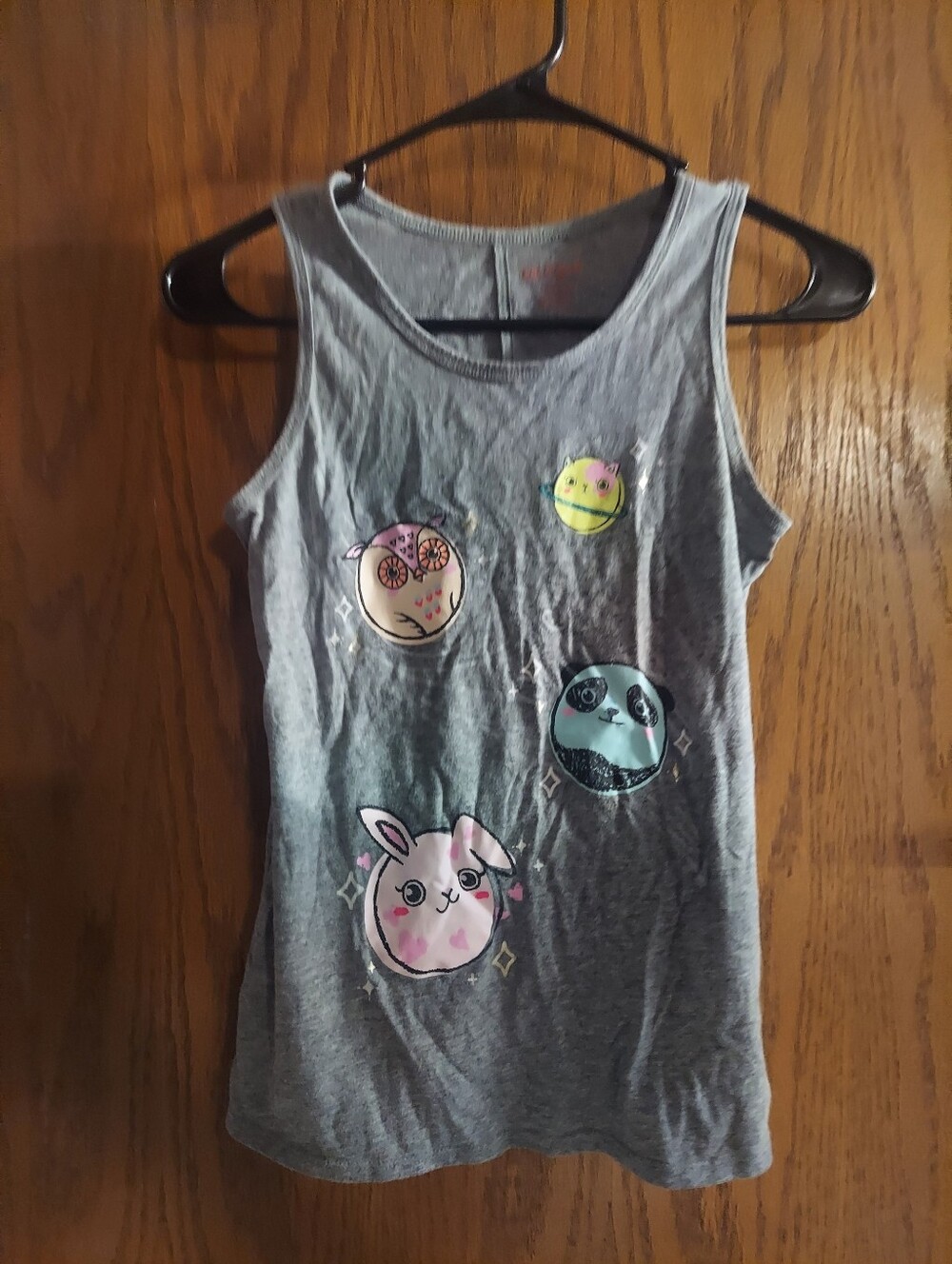 Cat & Jack Girls Heather Grey Graphic Tank Top L (10/12) Cute Animal Characters